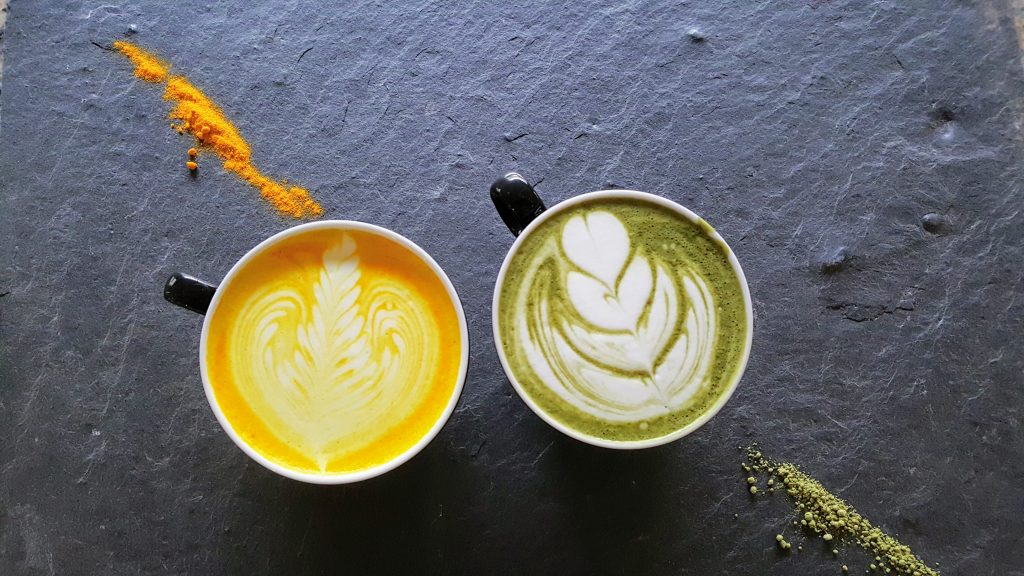 Turmeric Chai and Green Matcha.