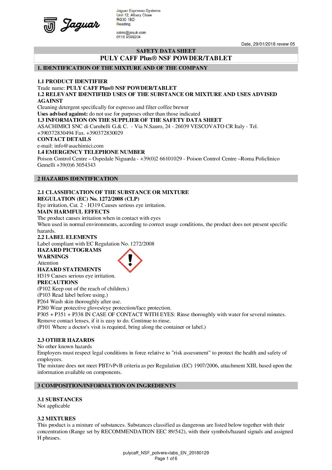 Puly Caff Verde (Safety Data Sheet)